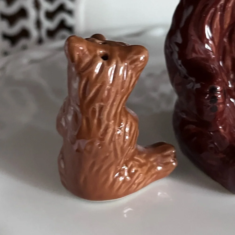 Charming Brown Bear and Cub Salt & Pepper Shaker Set Ceramic